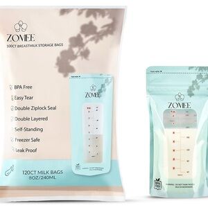 Zomee Disposable 8 oz Breast Milk Storage Bags w/Double Zipper Seal